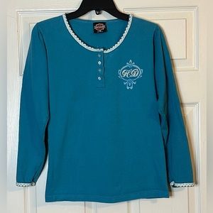 Harley-Davidson Women’s Long Sleeve Henley Lace Detail London,Kentucky Top. L.